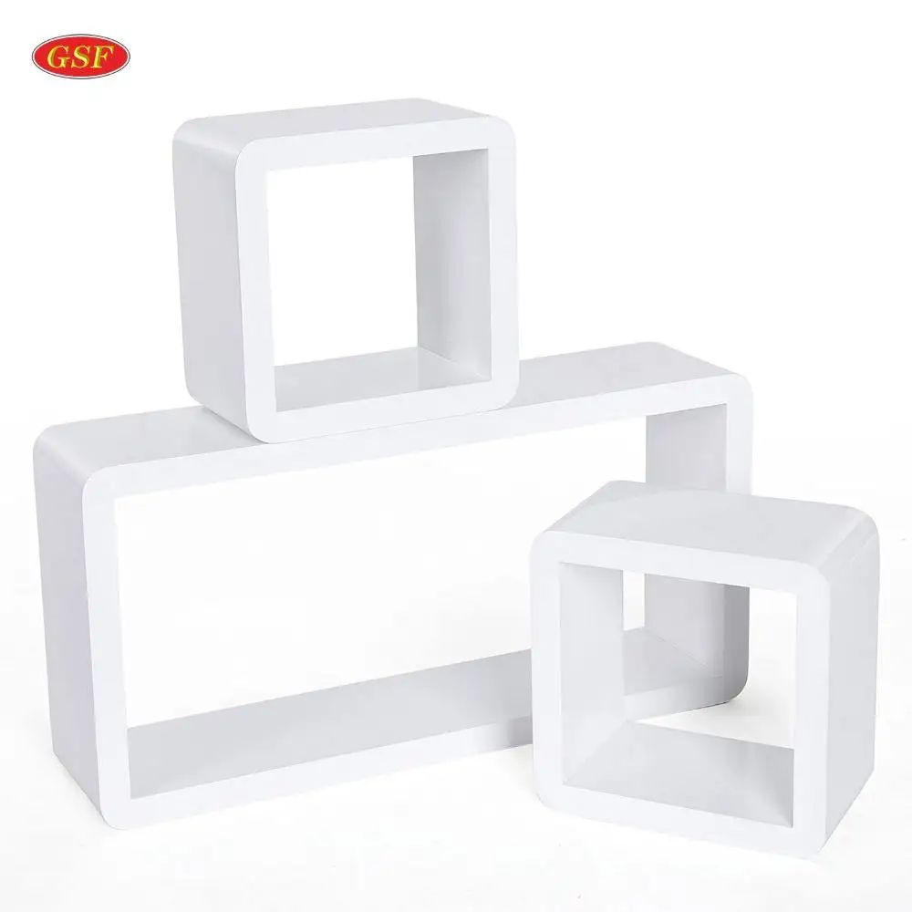Wooden MDF decorative cube wall mount shelf living room modern wood floating wall shelf