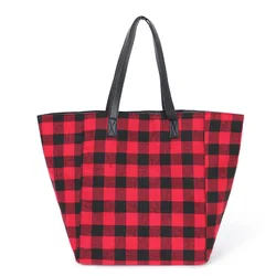 classical plaid deep tote bag large cotton checked shoulder bag custom printed tote bag with logo