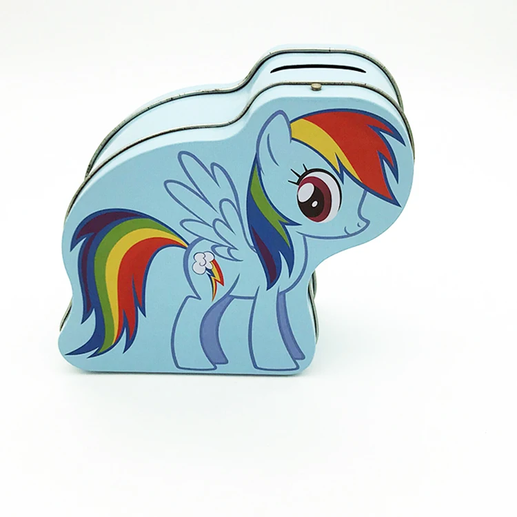 custom kid cartoon  horse shaped decorative tin coin box