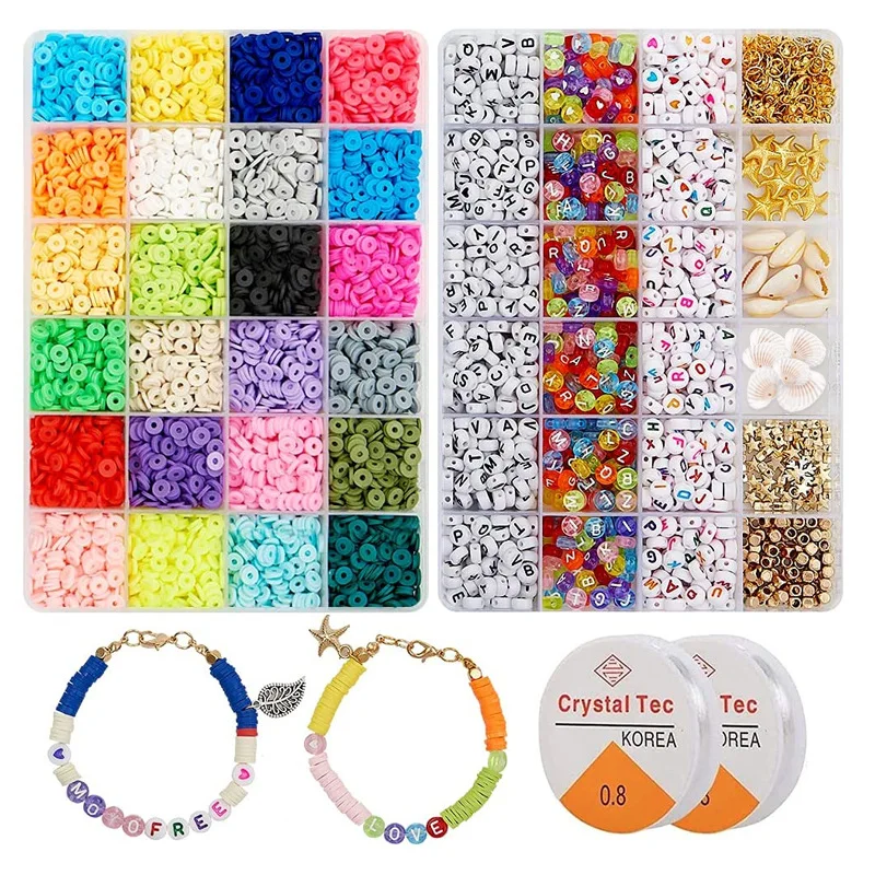 Clay Beads Bracelet Making Kit, Flat Preppy Beads for Friendship Jewelry Making,with Charms Gifts for Teen Girls Crafts