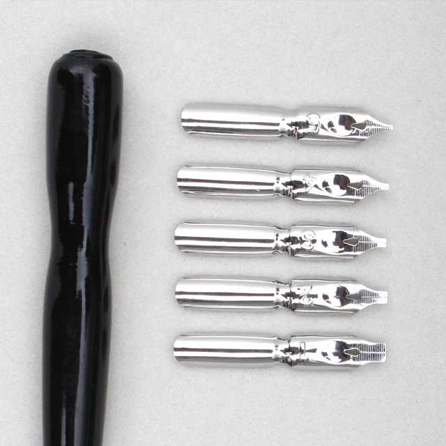 Wood English Calligraphy Pen Copperplate Script Oblique Dip Pen Holder + 5 Nib