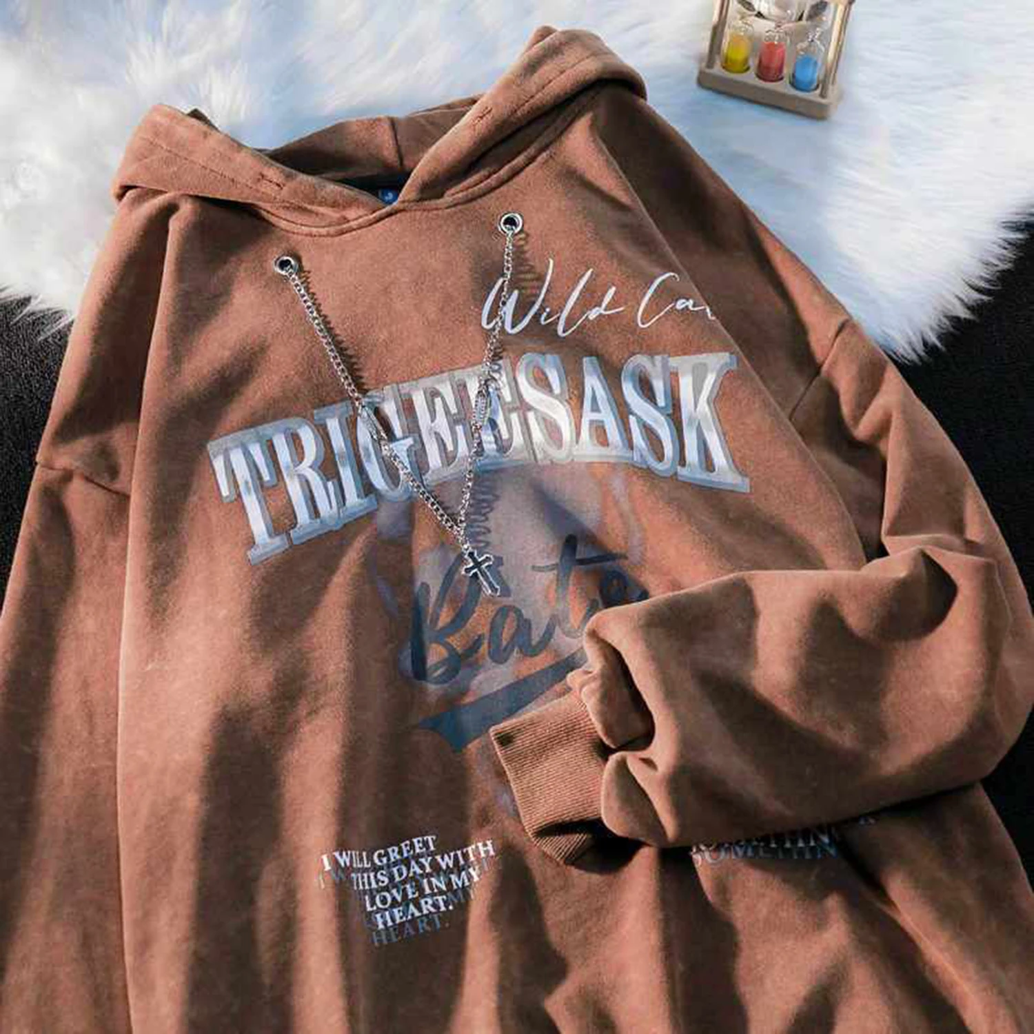 Street Custom Apparel Manufacturer Washed Hanging Chain Oversized Hoodie For Man