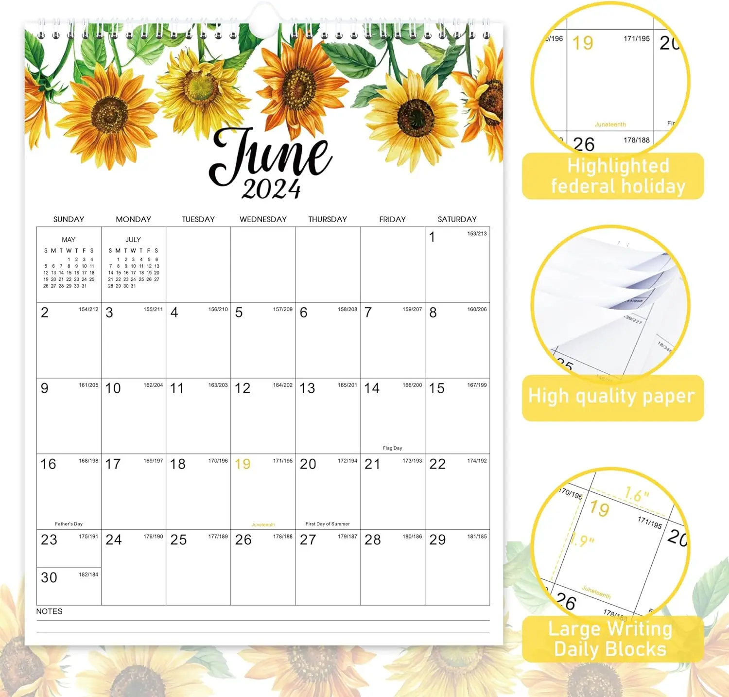 2024 Wall Calendar - Calendar from Jan 2024 - Dec 2024,2024 Calendar Monthly Planner with Julian Date, Strong