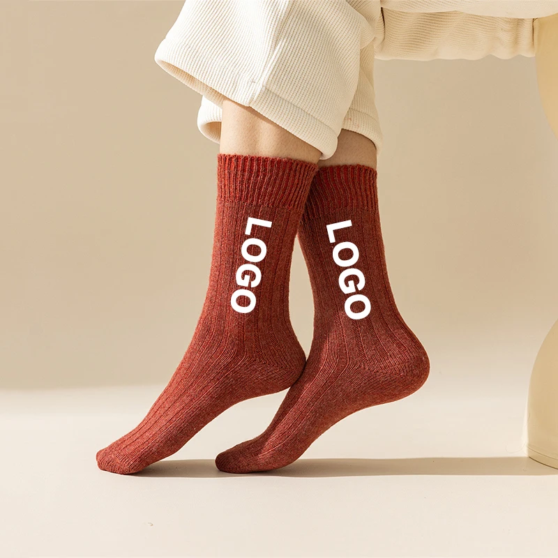 Winter Autumn Custom Brand Logo Thick Merino Woolen Cashmere Wool Socks With Logo
