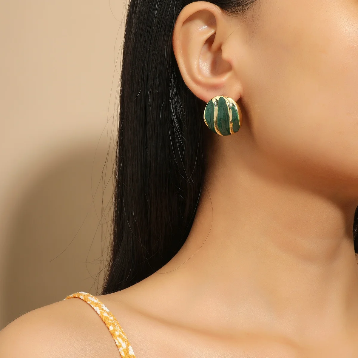 Gold Filled Geometric Enamel Earrings Geometric Circular Oil Dripping Hand Enamel Design Earrings