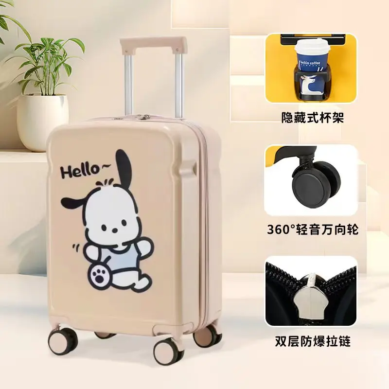 Sanrioed Kawaii Anime Suitcase Cinnamoroll Pochacco Kuromi Beautiful Cabin Luggage Trolley Bag Universal Wheel Spinner Caster