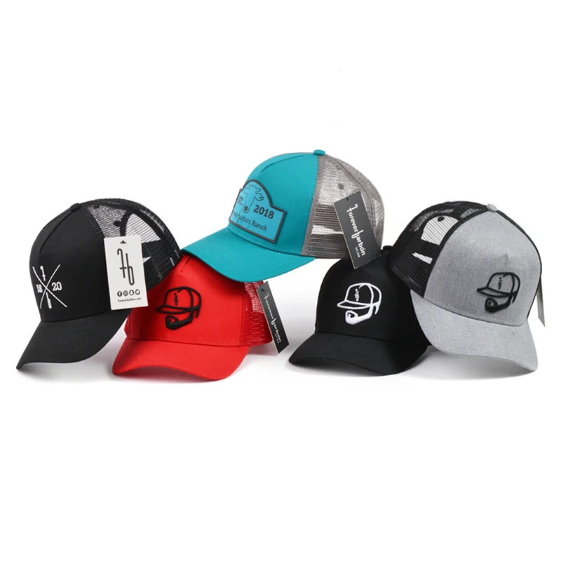 Custom Classic Fashion 5 Panel Men mesh baseball caps 3D Embroidered Patch Logo Snap Back Gorras Cotton Twill Trucker Cap Hat