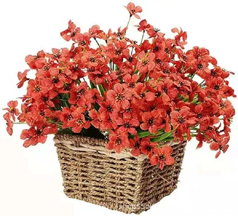 Spring Decoration UV Resistant Faux Outdoor Plastic Greenery Shrubs Plants 12 Bundles Artificial Flowers for Outdoor Decoration