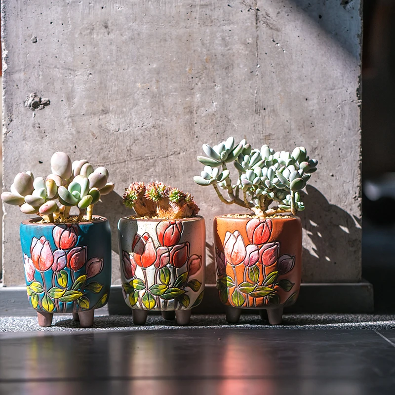 Hand Painting Wholesale Decorative Ceramic Flower pots Fleshy Creative Customized Europe Style Flowerpot