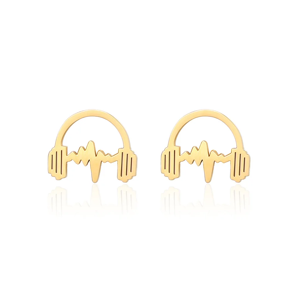 Wholesale Fashion Gold Plated Stainless Steel Headphone Shape Music Stud Earrings Jewelry For Women Girl
