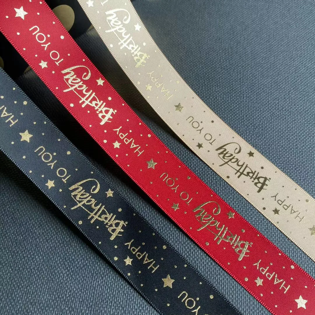 Cintas para lazos Happy Birthday Personalised Logo Craft Custom Christmas Gift Ribbon Printed Satin Ribbon with logo