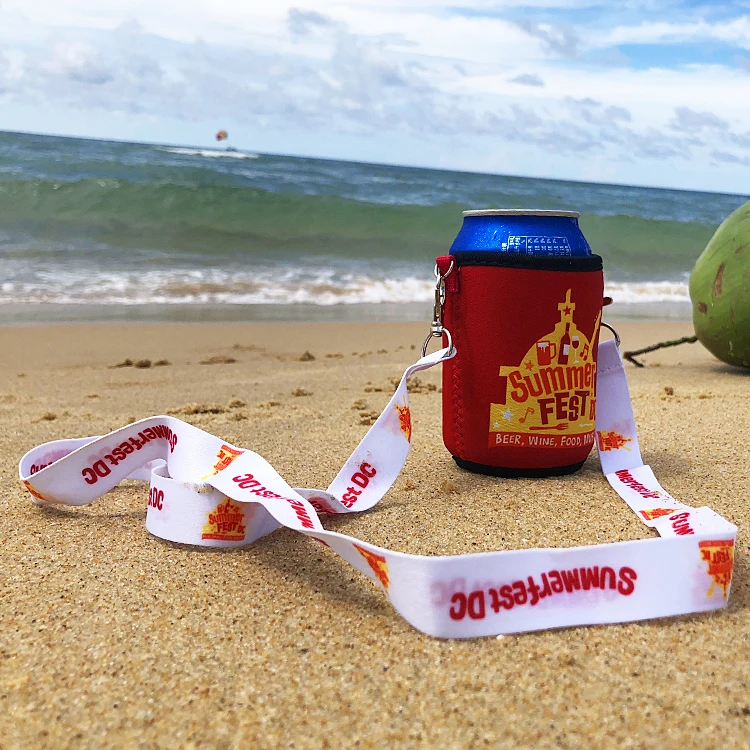 Custom Neoprene Beer Bottle Cup Can Stubby Holder With Double Hooks Lanyards