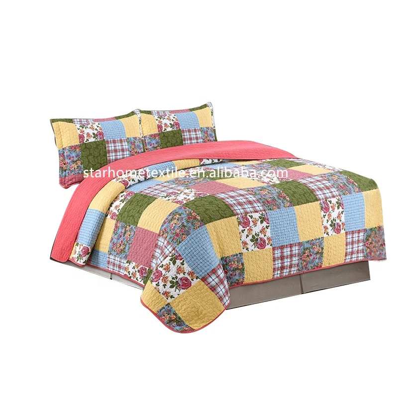 Wholesale Production Line Beautiful Edredones Patchwork Quilt Polyester Bedspreads
