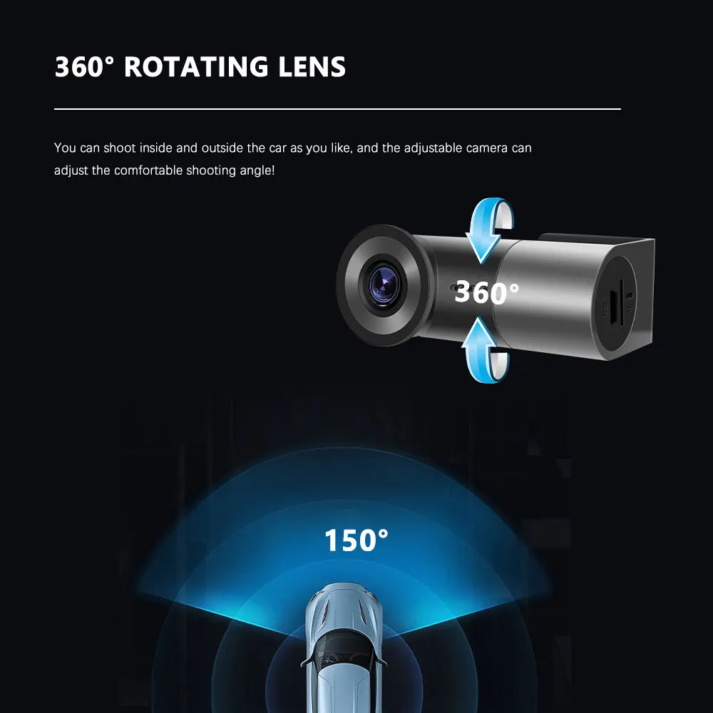 Podofo Dash Cam Full HD 1080P Driving Recorder WiFi Car Dash Camera Rear View Car DVR Camera Night Vision 360 degrees