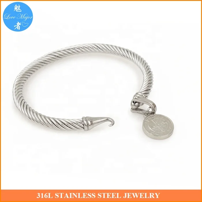 Saint Charm Replace-able Cable Cuff Bangle Fashion Stainless Steel Jewelry Bangle For Women and Men Gift