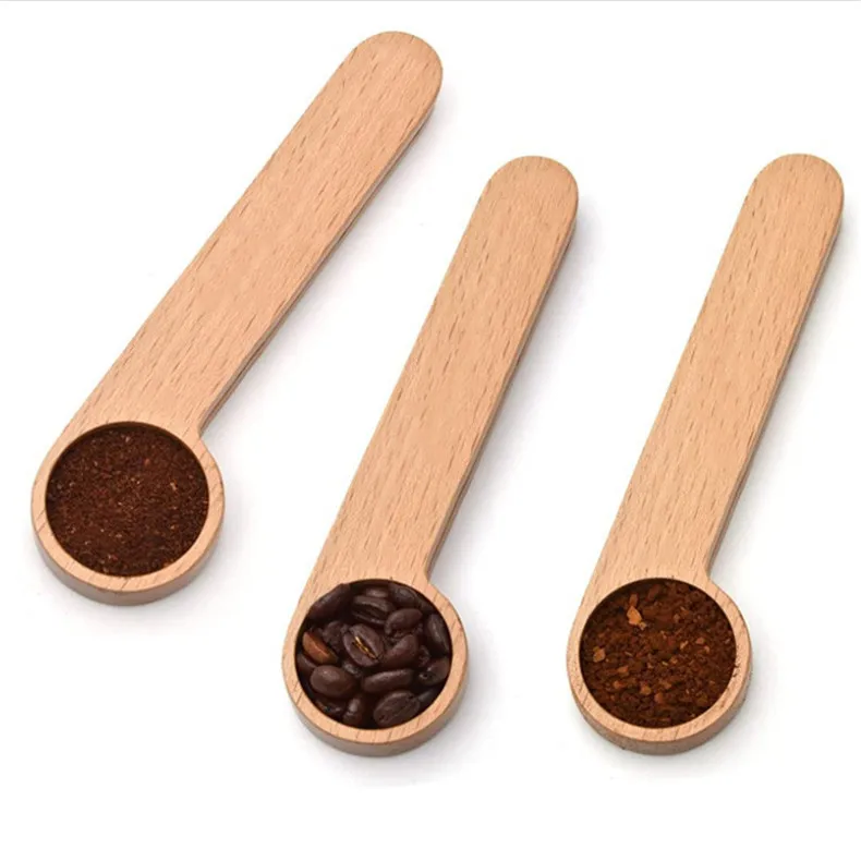 Hongshun Factory Direct Wooden Coffee Bean measuring Spoon with Bag Clip Wooden Coffee Scoop Clip