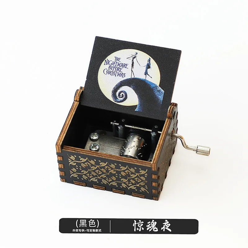 2024 New Arrival Mini Engraved Wooden Hand Crank Music Box Interesting Kid Toys Christmas Gifts Music Box