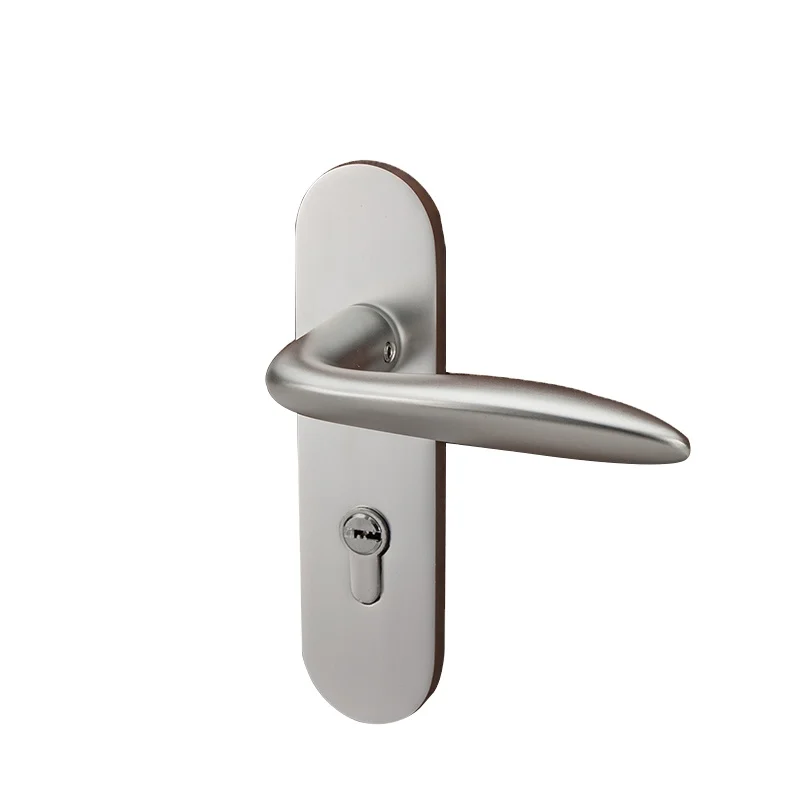 Aluminum alloy long plate handle lock wooden door mute silver simple interior door handle lock set