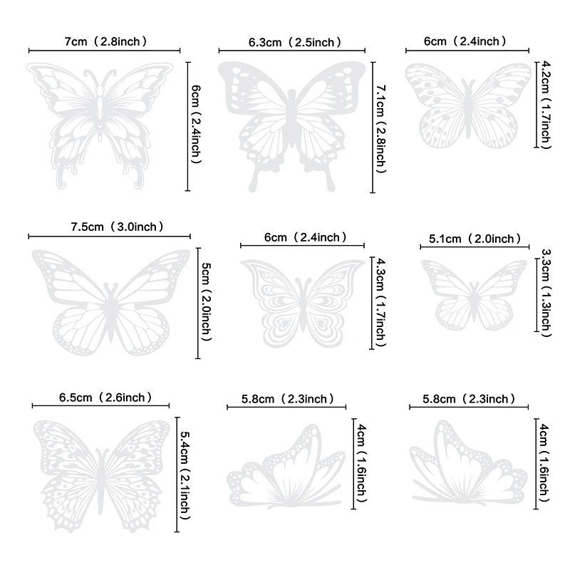 PVC Butterflies Gold / White / Black / Brilliant Color Wedding Birthday Cake Decorations 9PCS Plastic Butterfly