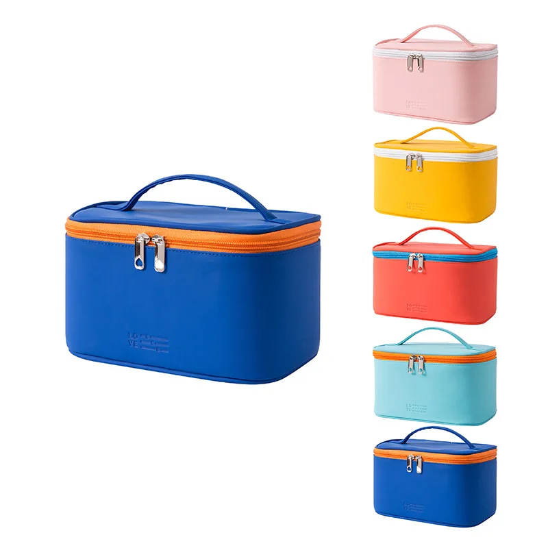 New PU portable makeup large capacity makeup box candy color packaging cosmetic bag