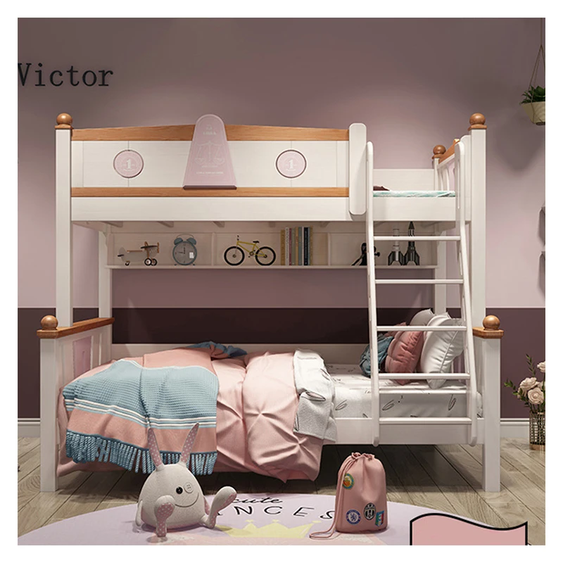 Bed Kids Bunk Castle Modern Girl Princess Bunk BedTriple Wood Triple Children Cartoon Bunk Bed