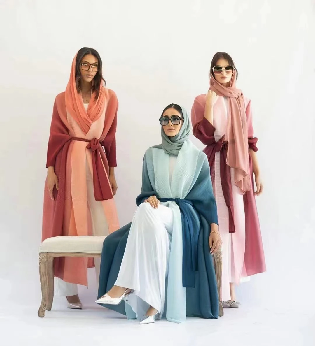 Sheen Bohemian High Quality Miyake Gradient Plus Size Loose abaya femmes robe musulmane long abayas for women muslim