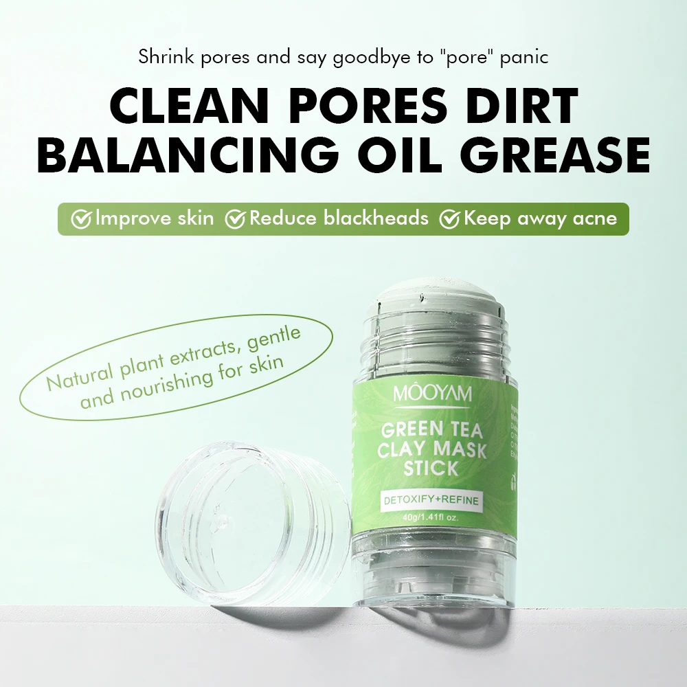 Low MOQ 40g Natural Plant Extracts Clay Mud Face Mask Skin Care Facial Mask Purifying Cleansing Green Tea Clay Mask Stick