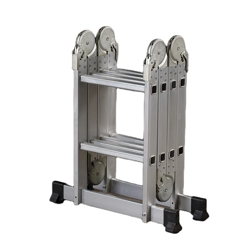 TUV/GS EN131 4-Section 12 Steps Big hinge Multi-Purpose Folding Aluminium Ladder