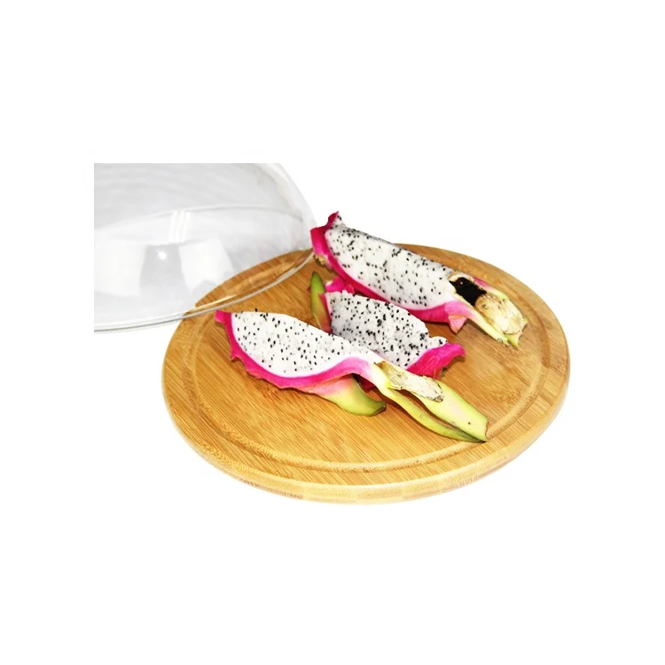 glass dome with bamboo tray cake stand Customized fancy and food safe display decorative wedding
