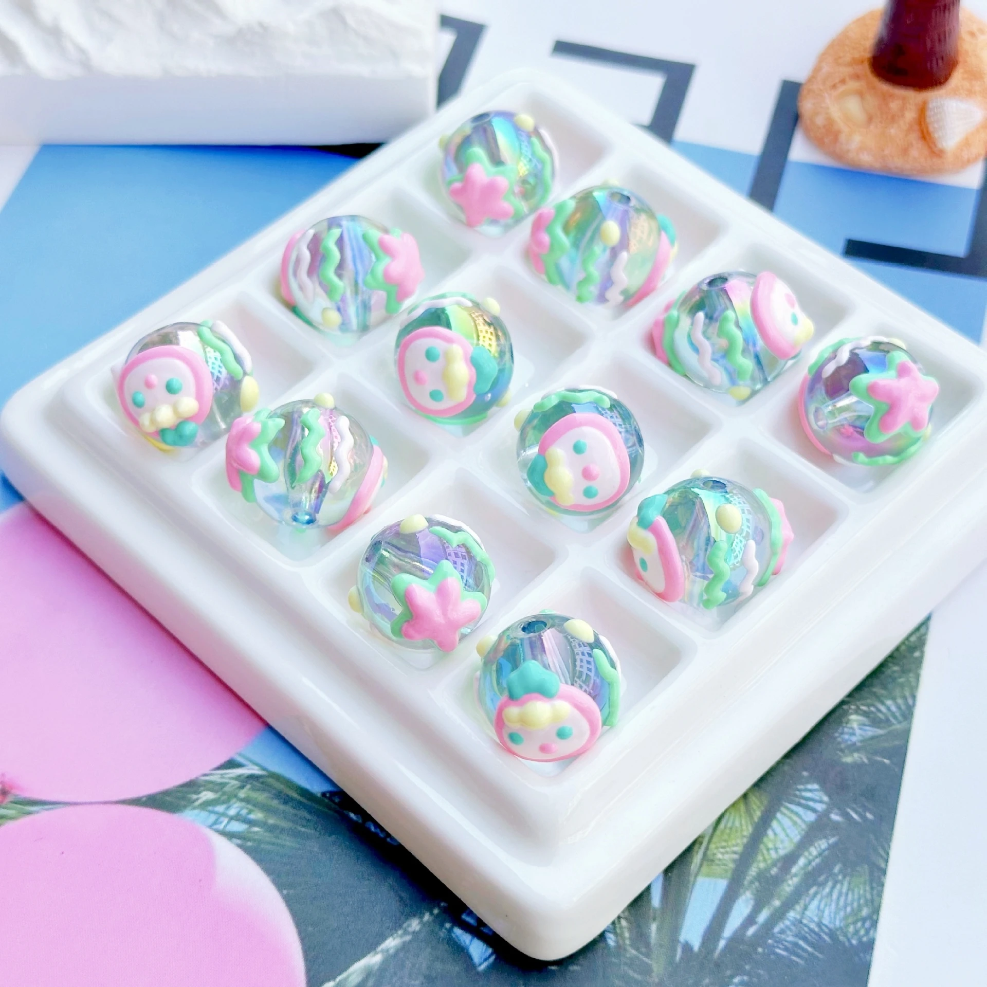 Summer DIY Beaded Bracelet Accessory Pendant with Cartoon Ice Theme Hand-Painted Heavy Oil Featuring Loose Acrylic Plastic Beads