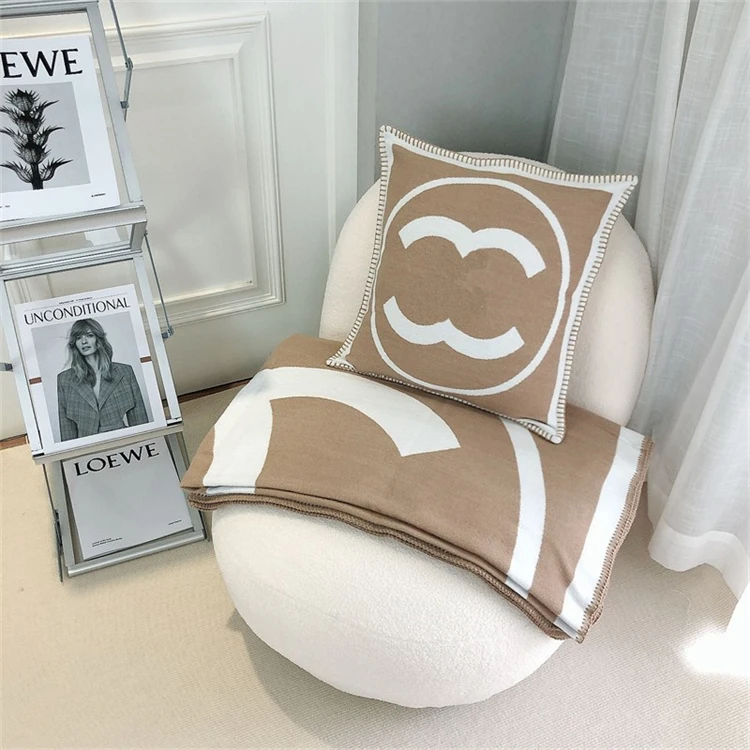 2024 blanket  home sofa  soft and warm letter shawl office air-conditioned cashmere dual C blanket