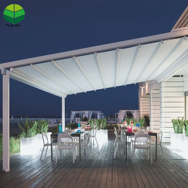 Fabric Roof Motorized Pergola Outdoor Retractable Pergola Factory Electric PVC Pergola with  Rain Sensor