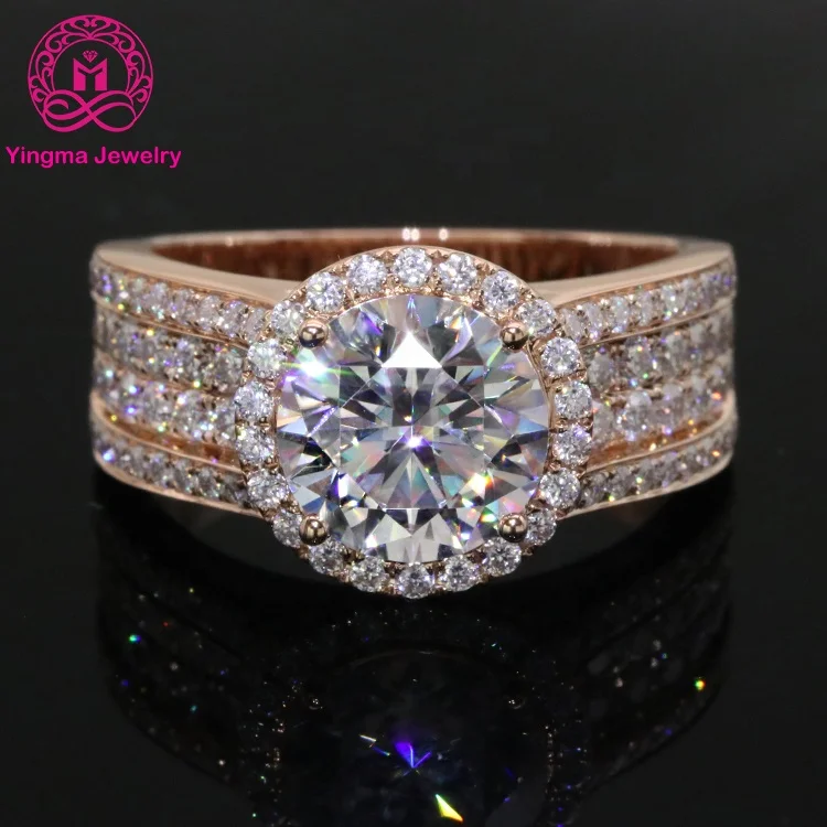 Luxury Fine Moissanite Jewelry Rings 3 Carats Round Brilliant Cut Moissanite Wedding Ring 18K Solid Rose Gold  Moissanite Ring
