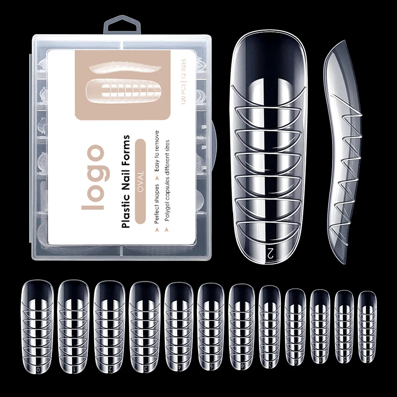 Custom 120pcs 12 sizes clear full cover extension tips plastic nail dual form tools