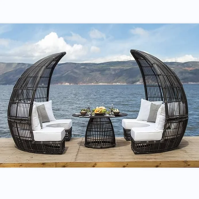 Outdoor sofa Lying bed villa rattan round bed outdoor courtyard lounge chair beach sun lounger