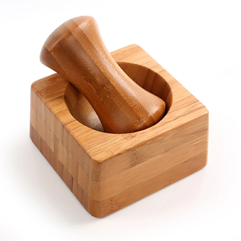Natural Spice Herb Grinder Bamboo Wood Mortar And Pestle Set