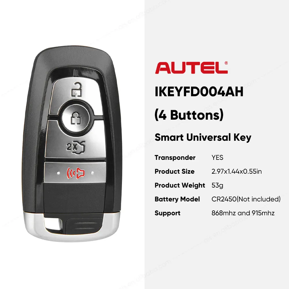 Autel IKEYFD004AH IKEY 4 Buttons Smart Key for Ford Used with Altra Car Key Programmer OBD2 Scanner KM100 IM508 IM608S II