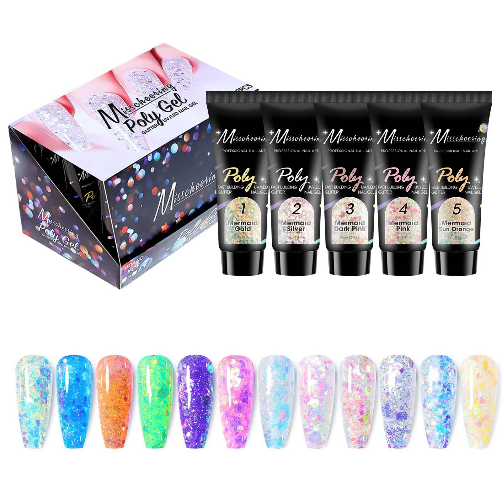 New Hot 12 Colors/Set Glitter Crystal Extend UV Nail Gel Kit Lacquer Jelly Acrylic Builder UV Poly Gel Set Nail Art Gel Set