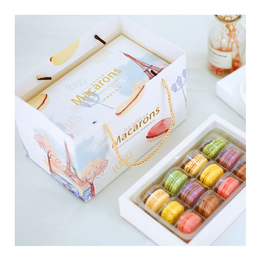 12 pieces food grade luxury paper divider customized macaroons gift box for macaron packaging with plastic tray