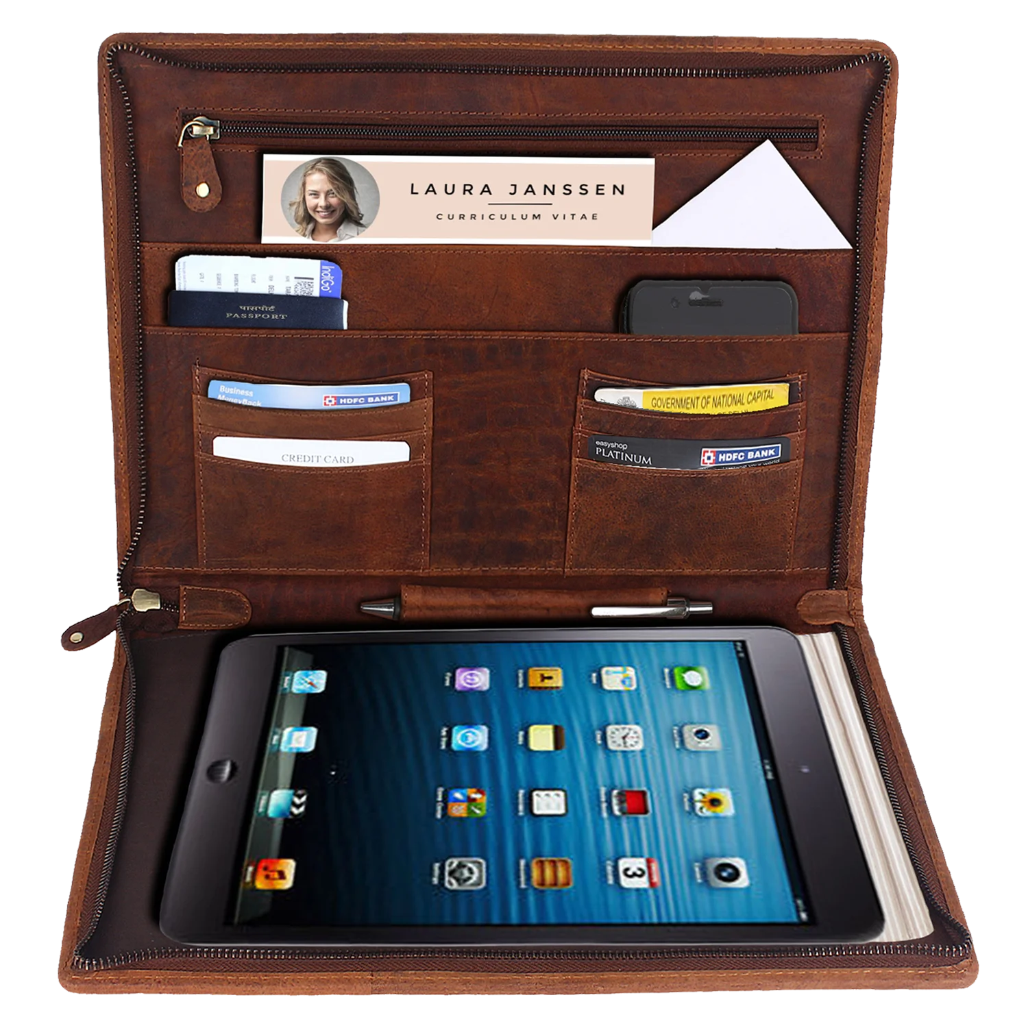 
Forevermore Portfolio Padfolio with Zippered Closure Durable Leather Padfolio Notebook & Business Brown 