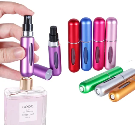 Customized Logo 5 ML Portable Mini Refillable Perfume Atomizer Bottle Spray, Scent Pump Case for Travel Aluminum Atomizer Bottle