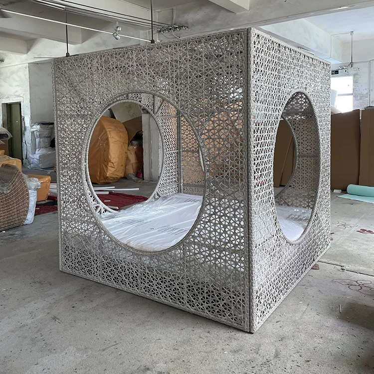 luxury modern rattan beach cabana durable aluminum garden sunbed swimming pool outdoor daybed with canopy