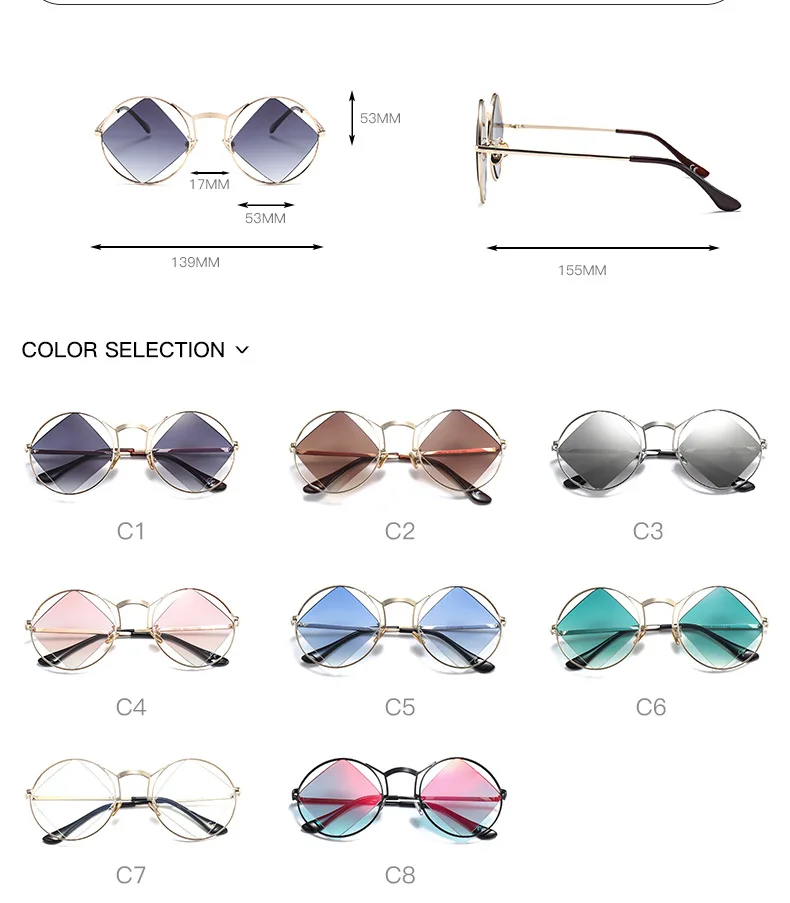 Retro Round Sunglasses Women Men Fashion Steam punk Vintage Rhombus Sun Glasses Girls UV400 lunette de soleil femme G18034