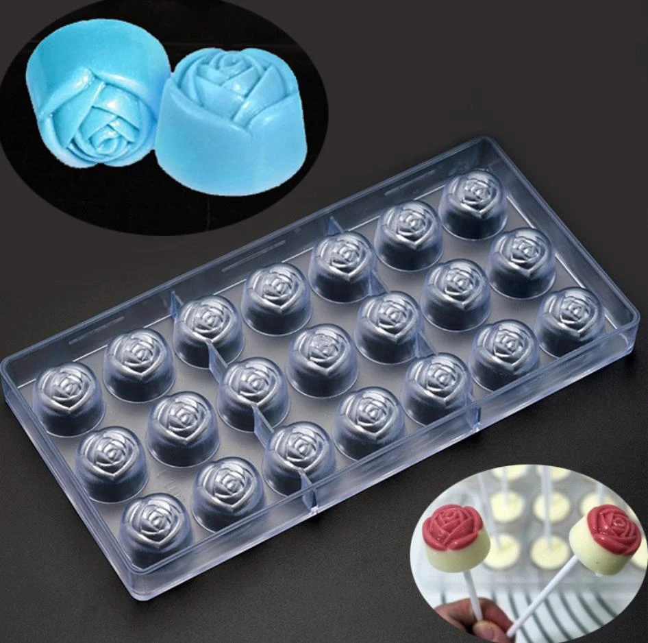 Christmas custom baking pastry polycarbonate non stick rose flower shape plastic chocolate molds polycarbonate mould