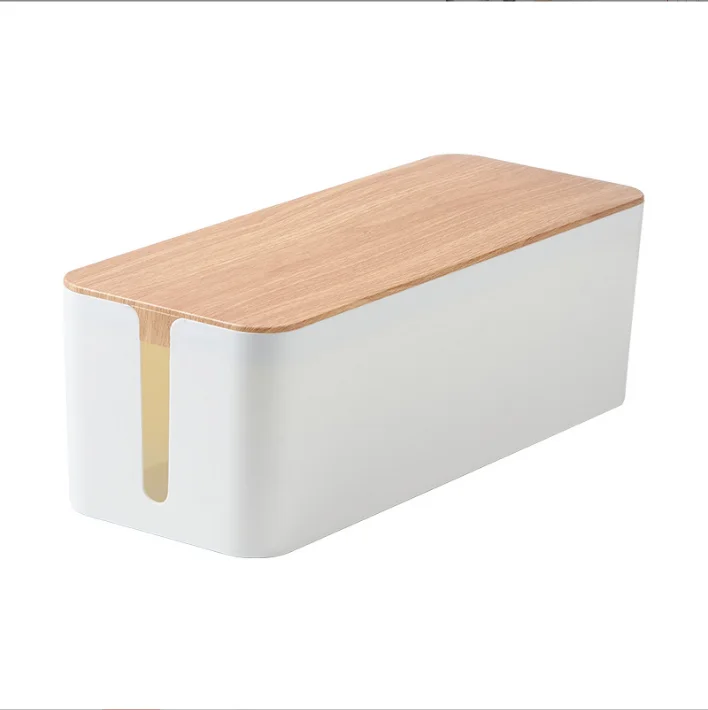 Office Household Wooden Pattern Lids Line Cable Manage Box Collect Wire Line Box Organizer