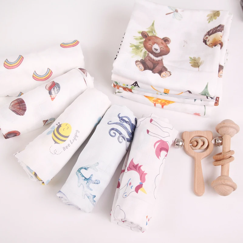 Hot sale new 100% organic cotton muslin blanket infant swaddle receiving custom baby blankets