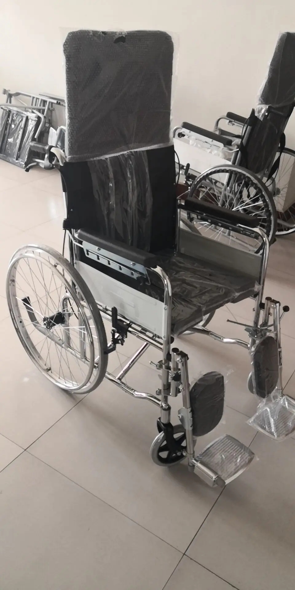 Chromed reclining wheelchair
