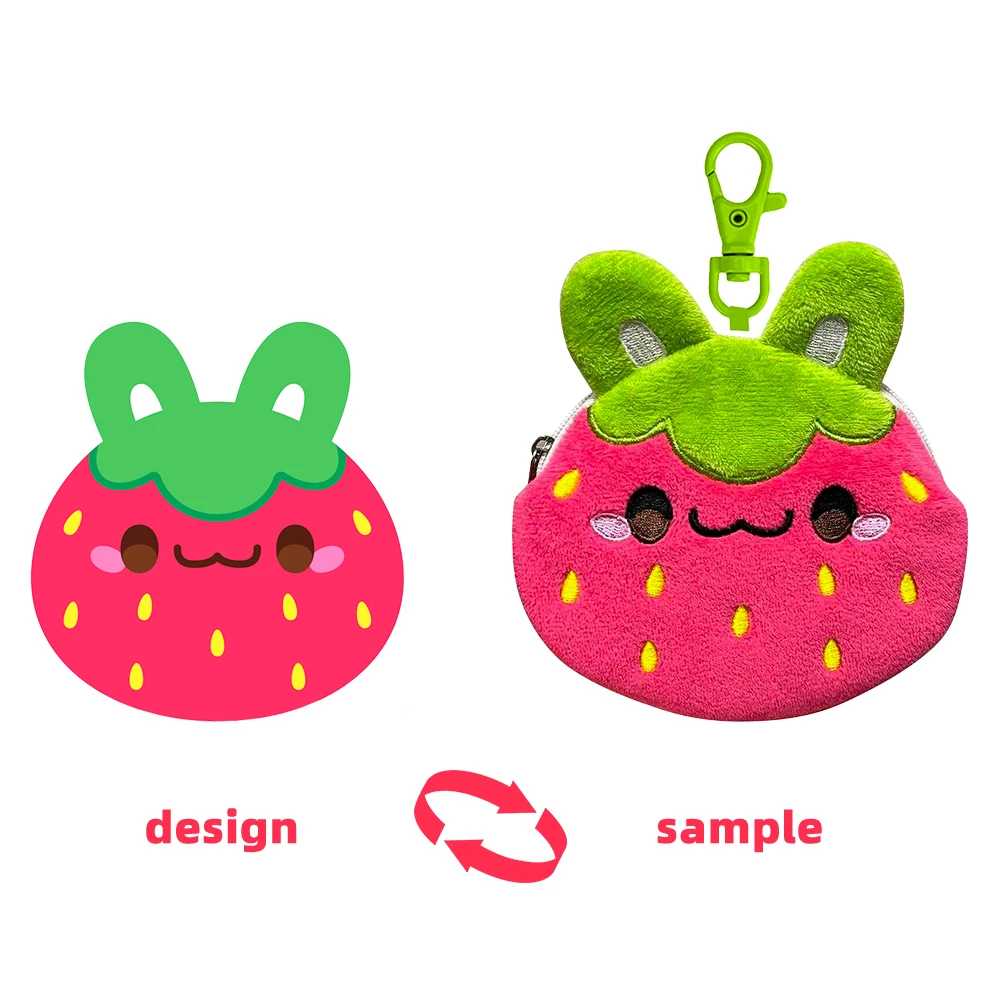 custom plush keychain Coin Purses Plush Strawberry Bunny Wallet pendant for Kids Key  good Accessory bags
