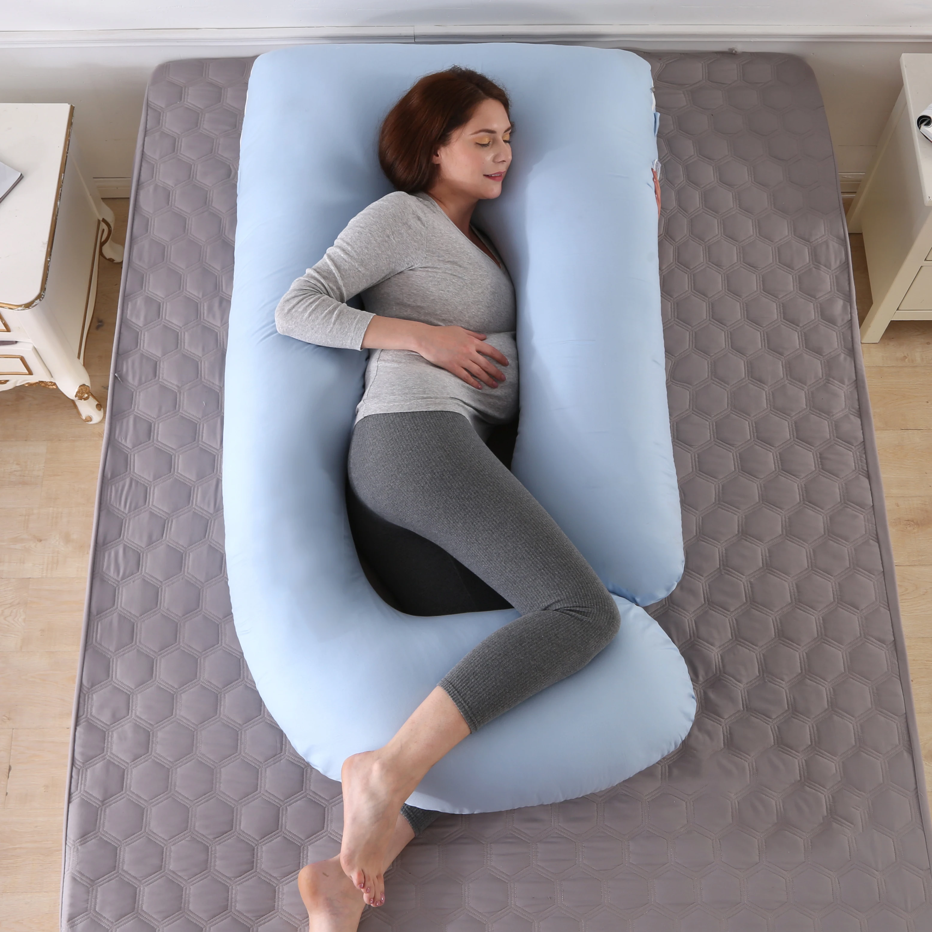 Pregnancy pillow J-shape full body maternity pillow with Detachable Cotton Cover