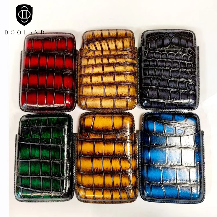 Exotic high quality handmade genuine patina crocodile leather cigar box for menr